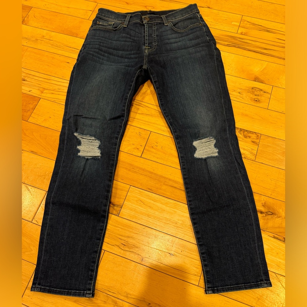 7 For All Mankind Dark Blue Distressed Skinny Jeans